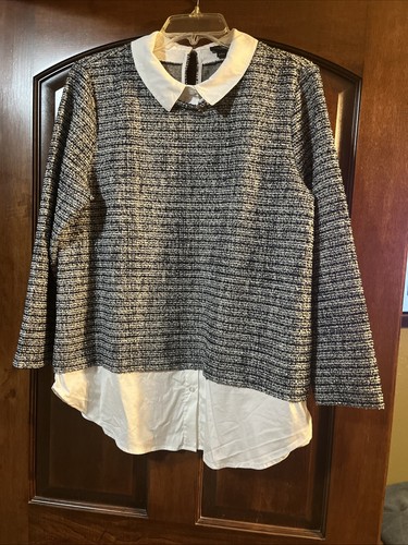 Ann Taylor Factory Faux Layered Shirt 3/4 Sleeve Sweater Women's Size L PUC