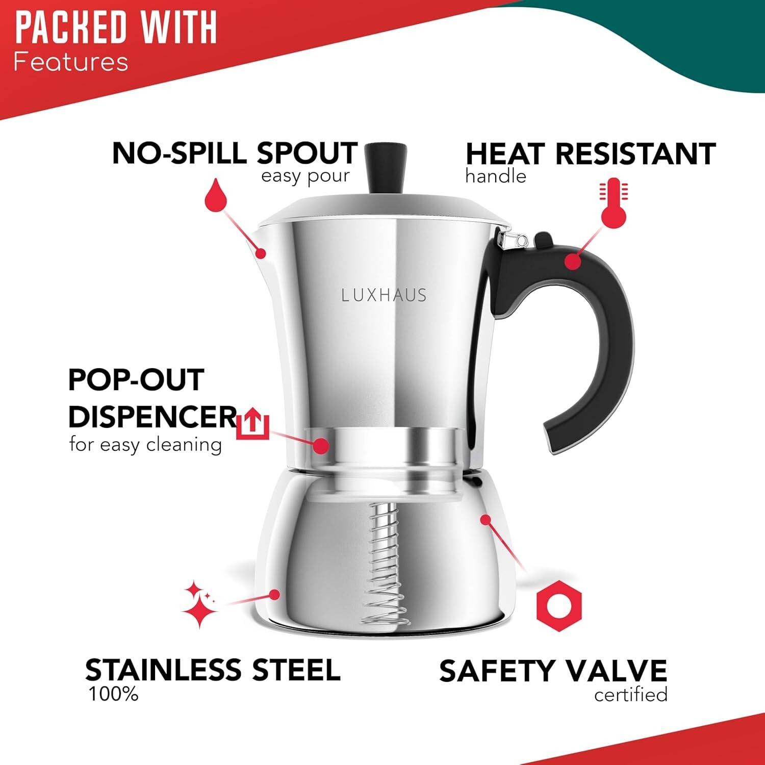 Versatile 9-Cup Espresso Maker - 100% Stainless Steel Moka Pot for All Stoves
