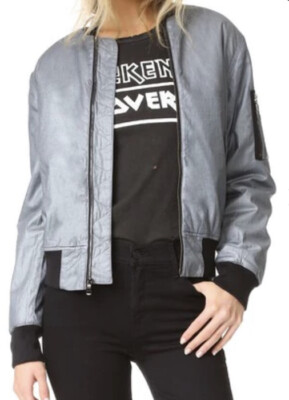 Hudson brand women s  GENE  Gray / Black Bomber Jacket Size XS Details Zippers