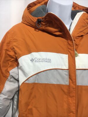 Columbia Sportswear Orange Winter Ski Coat Jacket Zip Hood Button