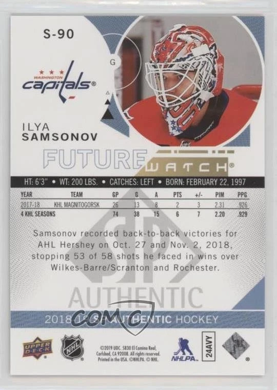2018-19 SP Authentic Spectrum FX Bounty Gold /50 Ilya Samsonov #S-90 Rookie RC - Image 2 of 2