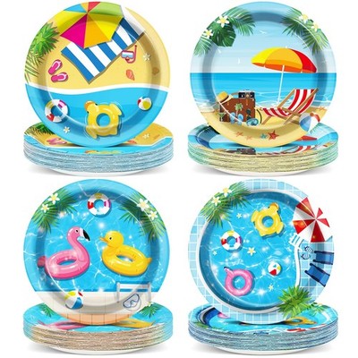 Naozinebi 48pcs Pool Party Plates Summer Theme Birthday Small, colorful
