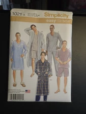 Simplicity 1021 Men's Pajamas Tops, Pants, Shorts, Nightshirt & Robe Sz XS-XL UC