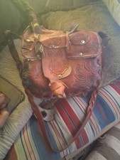 Vintage Tooled Leather Horse Saddle Bag Crossbody Purse Floral For Repair