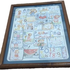 VTG 1986 Chambers ABC's Teddy Bear Alphabet Nursery Wall Art Framed Print Homco