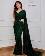 Green Saree Party Indian Wedding Designer Wear Blouse Sari Bollywood Pakistani