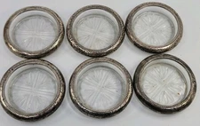 F.B. Rogers Co. Sterling Silver Rimmed Crystal Glass Coaster Lot X6
