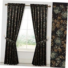 Black Velvets 84 inches Long - 52"W x 84"L Pack of 2 Floral Black Curtain