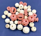Vintage Bakelite Carved Beads Cream Orange Spools Round MOD Shapes Sizes Lot