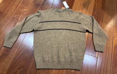 Newport Woolmark Saga Sweater Men s Large Chompa Shetland Hickory Crewneck NWT