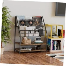  Magazine Rack, Industrial Bookshelf Organizer with Display Shelves, Brown