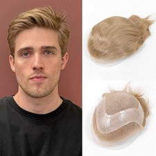 Mens Toupee Hairpiece Fine Mono Poly Human Hair Replacement System Wigs for Men
