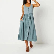 Frye And Co . Sleeveless Midi Dress DESERT BLUE XXL Button Front Mixed  A2197
