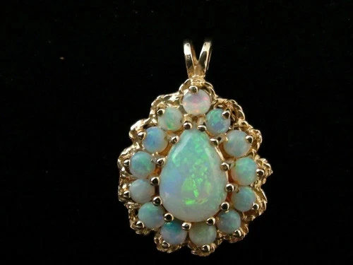 2Ct Pear Cut Fire Opal Tear Vintage Pendant 14K Yellow Gold Over 18" Free Chain