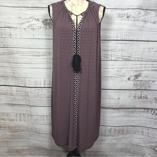 Abito Michael Michael Kors scollo a V cappuccio manica nappa seta fantasia geometrica