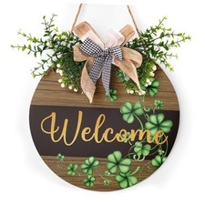 St. Patrick's Day Welcome Door Decor for Home Green Lucky Shamrock Wreath Sign