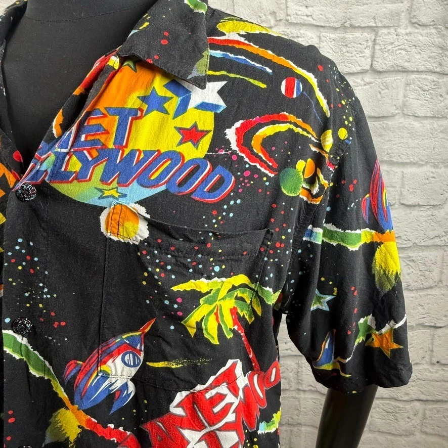 VTG Planet Hollywood Camisa Boton Abotonada Negro Hombre L 1991