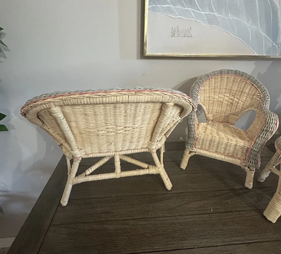 Sillón de mimbre de ratán/animal de peluche grande vintage - sillón - mesa Foto 4 de 4