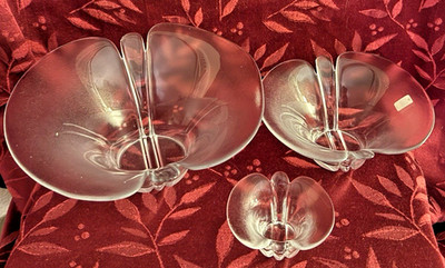 Holmegaard Lilje Lily Flower Set of 3 Glass Bowl Designed By Torben Jorgensen