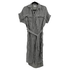 Faithfull the Brand Striped Midi Shirt Dress Button Front Belted Casual Dress 2