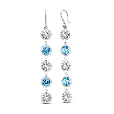 10.00 Ct White Created Sapphire Swiss Blue Topaz 925 Sterling Silver Earrings