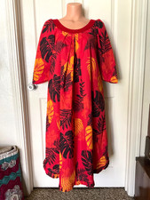 Vtg Made in Hawaii Palm Leafs MuuMuu Hawaiian Dress Size 7/8