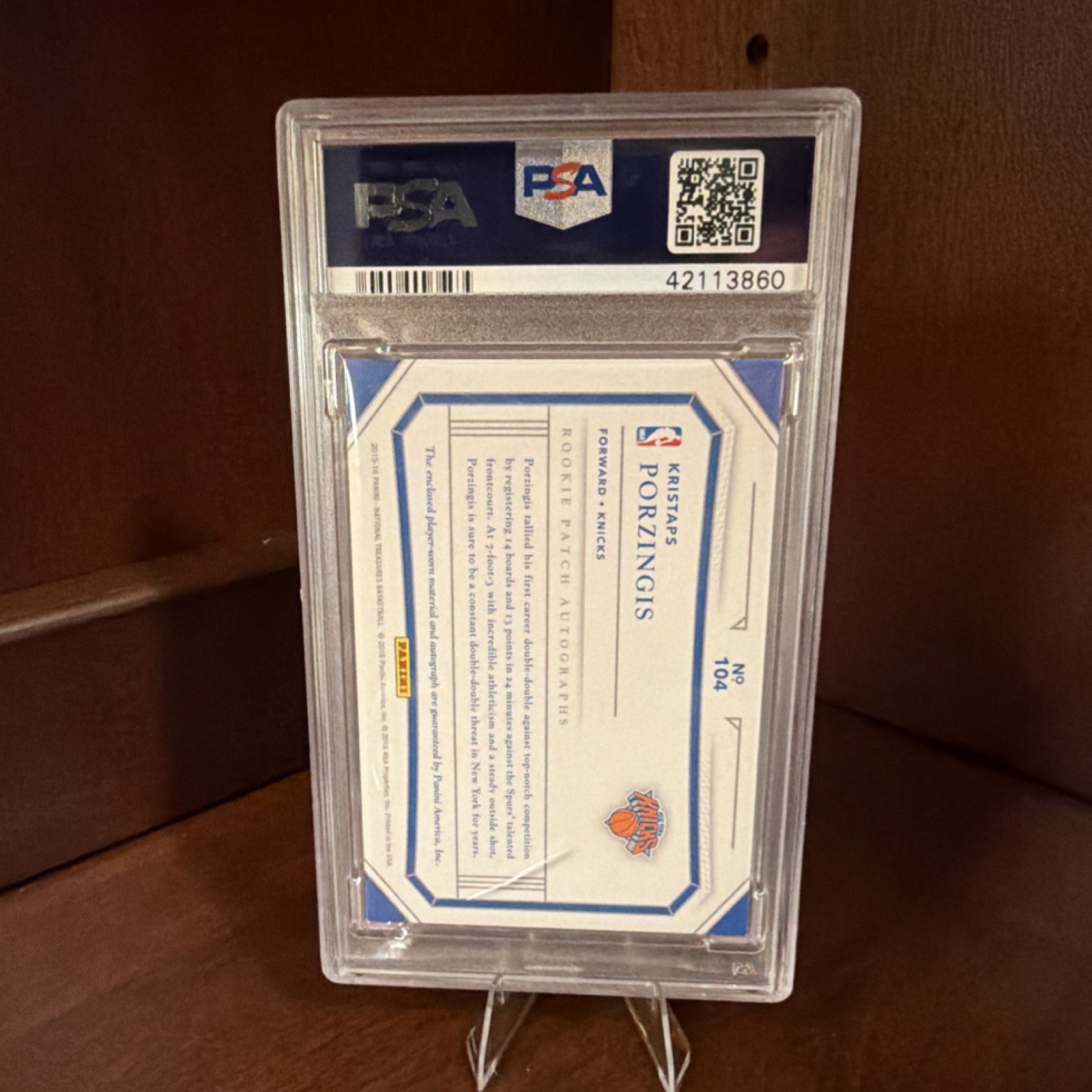 Panini National Treasures Kristaps Porzingis Auto Patch #104 /99 PSA 9 [Rookie] view 2