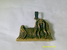 YORKSHIRE TERRIER DOG PENDANT  CHAIN IN YELLOW GOLD TONE BRASS WITH FUR FINISH