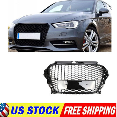 For 2014-2016 Audi A3 S3 8V Honeycomb Front Bumper Grille RS3 Style Gloss Black
