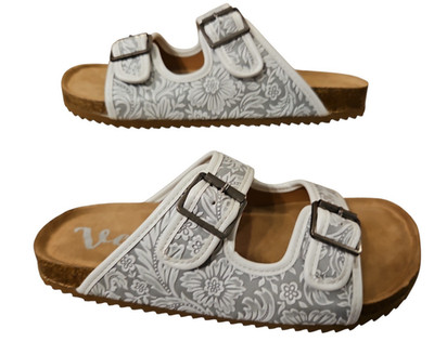 Very G Slip On Sandals Women 8 White Berry Adjust 1'' Heel Comfort Western New
