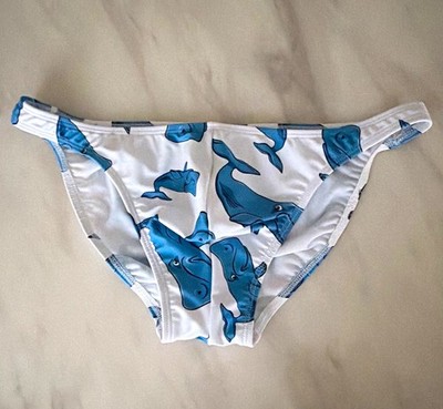 SEXY! aussieBum Men's Swim Briefs Bottom White/Blue Whale Print Size L/36US