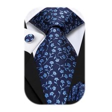 70 inches Ties for Men Silk Extra Long Necktie and Pocket Square Dark Blue