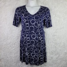 La Fee Maraboutee M Navy Blue Geometric Knee Length V Neck Short Sleeve Dress