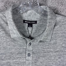 Michael Kors Mens Polo Shirt Heather Gray 100 Linen Short Sleeve Large