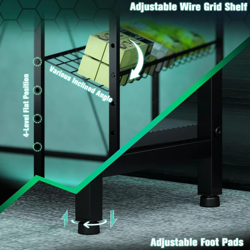 Computer Gaming Corner Desk LED Lights USB Ports L Shaped Shelves Home Office - Image 4 of 4