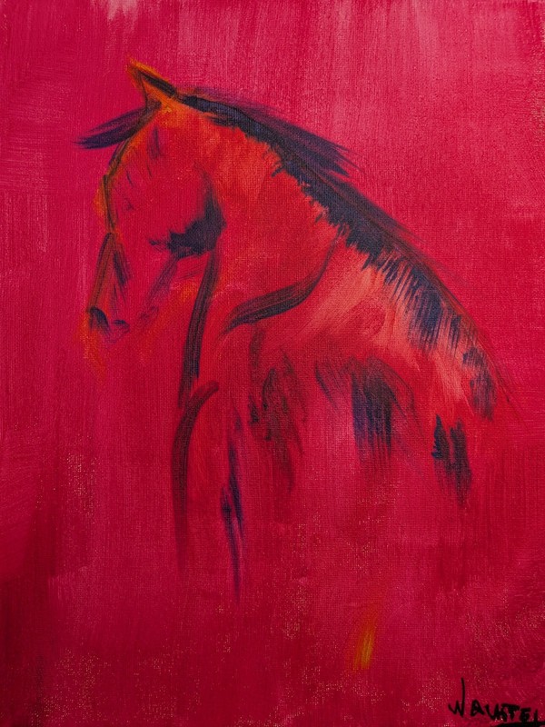 Horse Original Painting 11x14 Acrylic Red Black Equine Abstract Art Wachtel