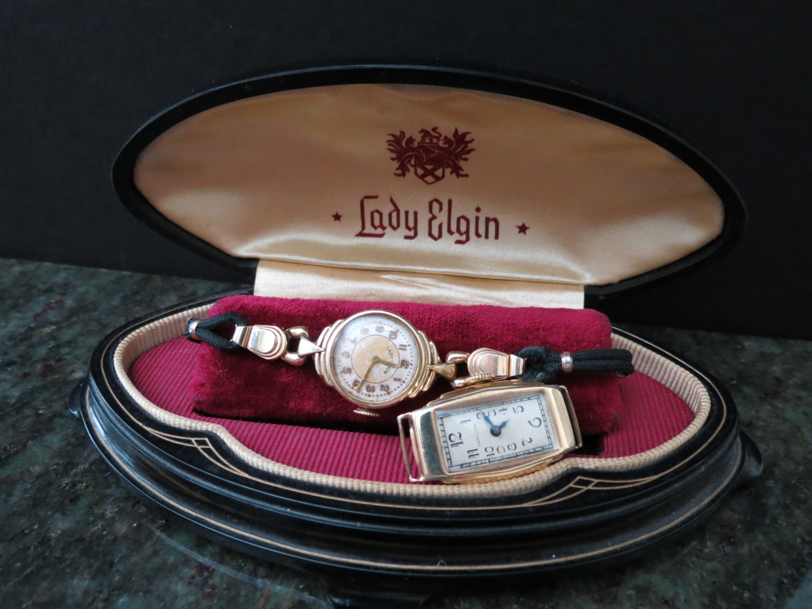 Two Vintage 14k Gold Filled Ladies W/U Watches Hamilton & Lady Elgin W/Case