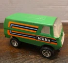 Vintage 1970s Tonka Pressed Steel Green Van Orange Blue Stripe Toy Mini Van USA