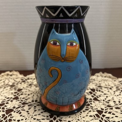 Fun Vtg Laurel Burch for Ganz 6'' Ceramic Fat Cat Vase
