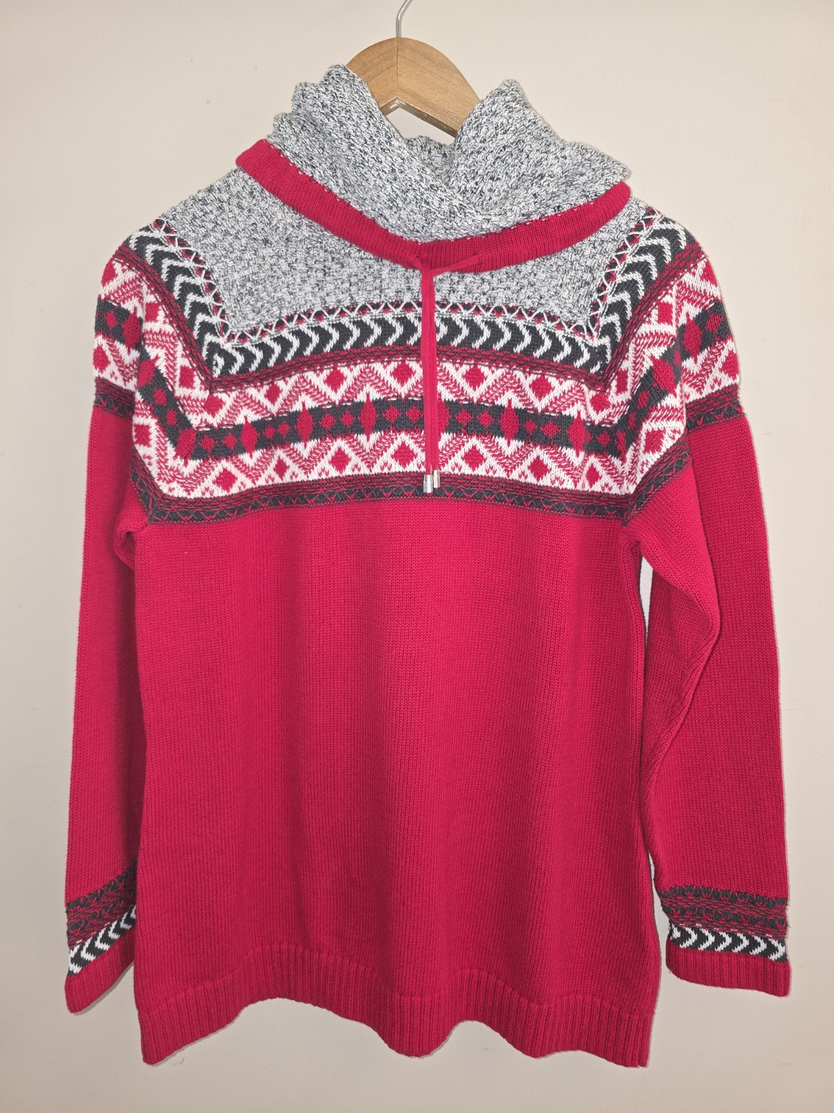 Women's Christopher Banks Red Cowl Argyle  Fair Isle Grandma Sweater Size Large