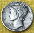 1941-P MERCURY DIME *90% SILVER, KM #140, Actual Coin Shown.