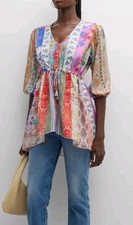 Johnny Was Anora Silk tunic top Colorful Drawstring Adjustable Oversize Summer