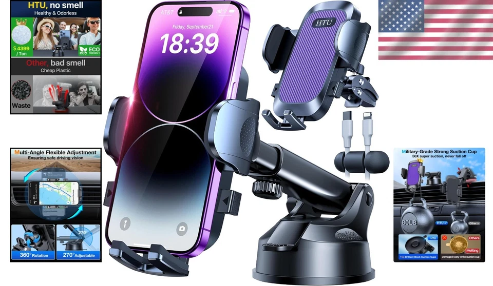 Complete Car Phone Holder Kit with Extra Accessories, Purple - Image 2 of 4