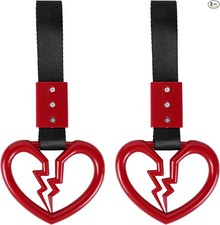 2PCS Broken Heart Car Handle Ring, Heart-Shaped Hand Strap Grab Han Color: Red