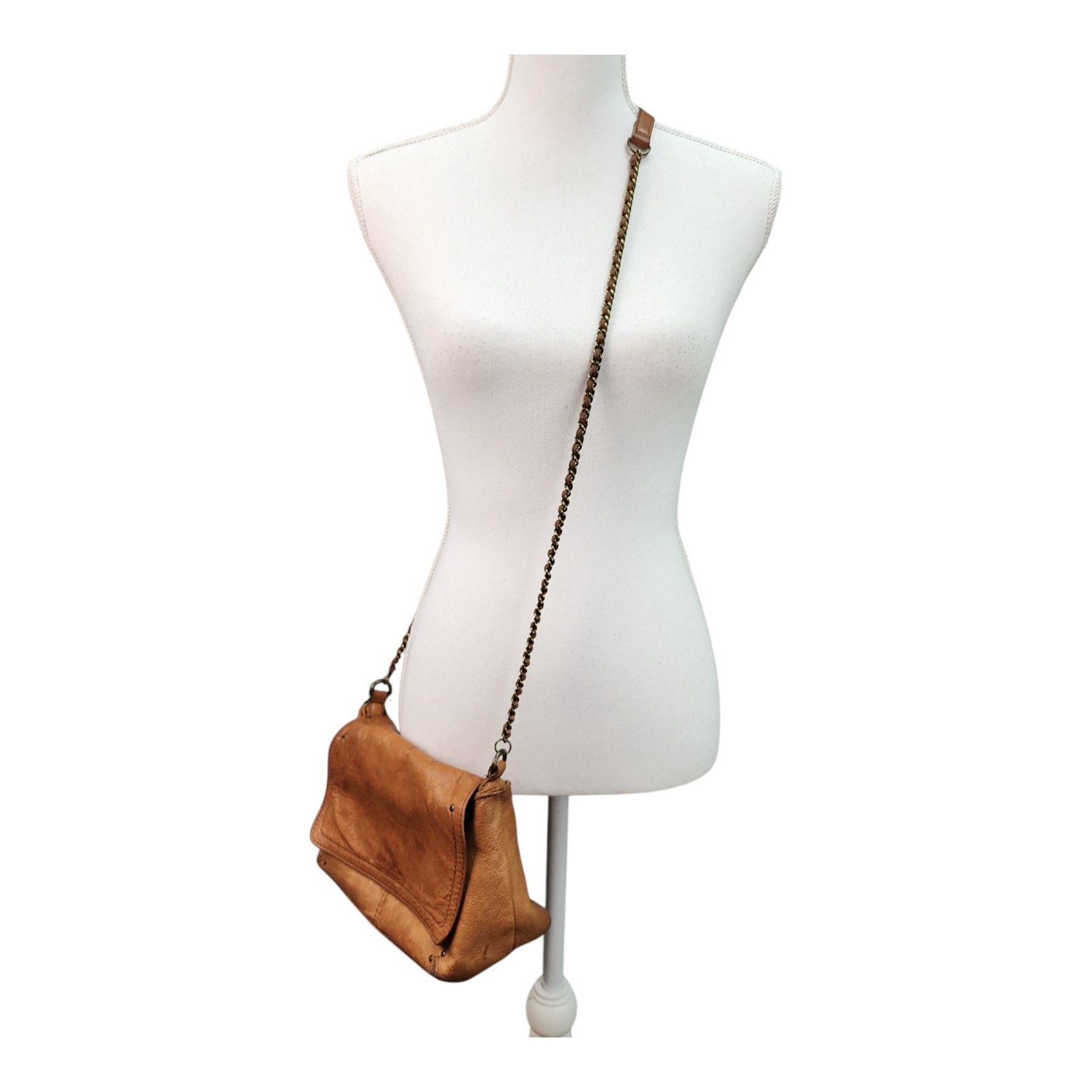 American Leather Co Brown Crossbody Bag Leather Strap Chain Shoulder Purse FLAWS