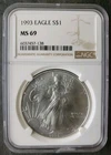1993 $1 American Silver Eagle Dollar NGC MS69
