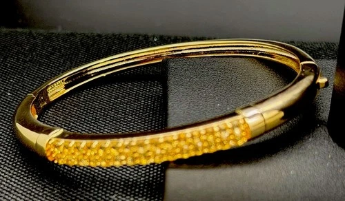 Bellezza Gold Tone Pave  Topaz Bangle Bracelet New In Pouch image 2