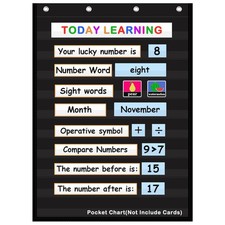 Standard Hanging Pocket Chart Clear 10 Pockets Classroom Black 28x43L
