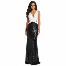 CLEARANCE WAS $270 Elegant Black and White Sequin Evening Gown Size 6