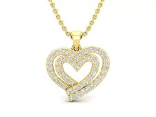 Gold Plated Double Heart Pendant Necklace Cubic Zirconia CZ Love Jewelry
